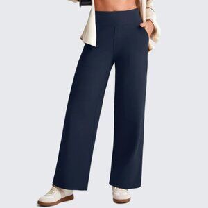 NWT G4Free High Waist Wide Leg Pant Women's Navy Stretch Yoga Waist Everyday S